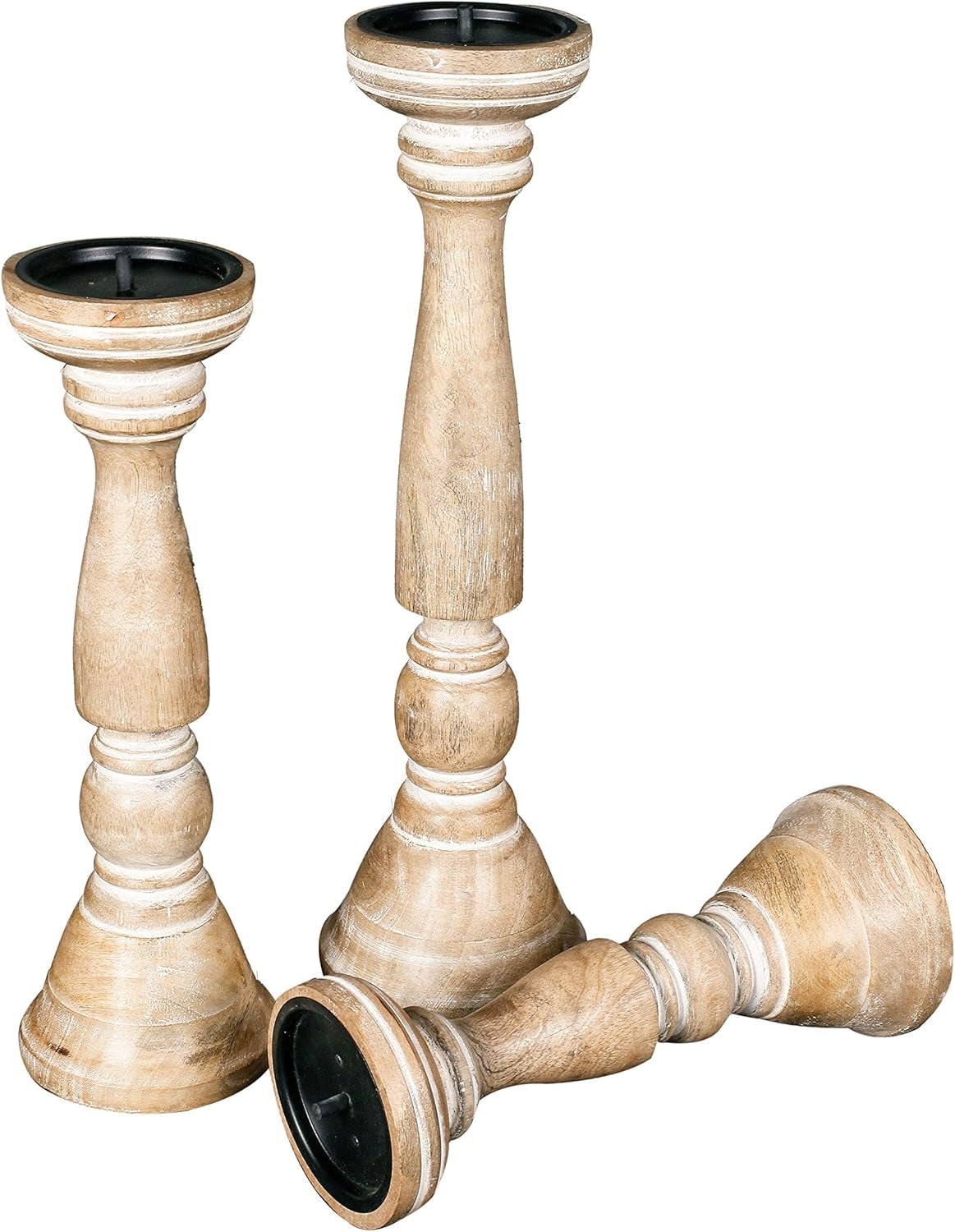 Pillar Candle Holders Set of 3 (16",14" & 12" Height)_White Wash,Candle Holder in Mango Real Wood,Decorative Candle Holders for Table Centerpiece, Wedding, Party, Home Décor, Spa, Farmhouse, Gifting