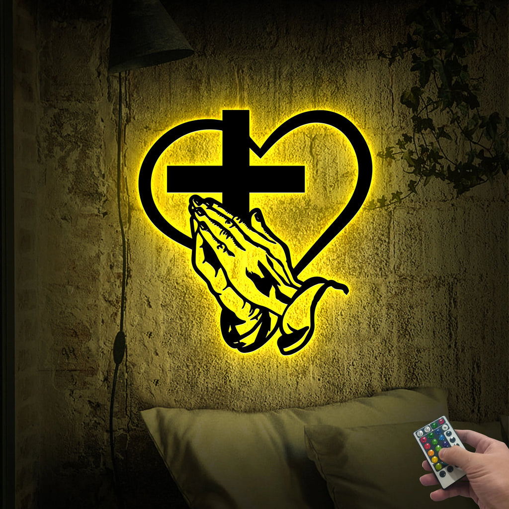 Christian Cross Metal Sign with Led Lights