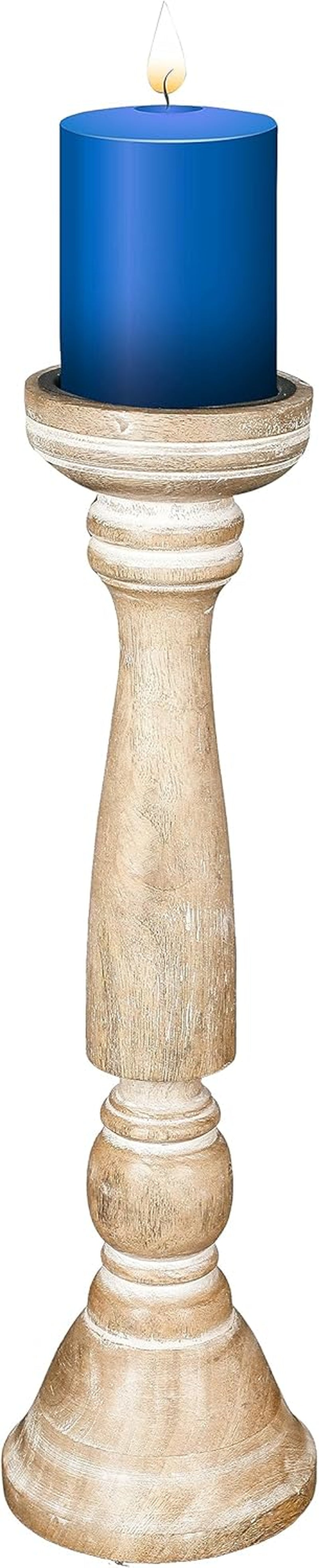 Pillar Candle Holders Set of 3 (16",14" & 12" Height)_White Wash,Candle Holder in Mango Real Wood,Decorative Candle Holders for Table Centerpiece, Wedding, Party, Home Décor, Spa, Farmhouse, Gifting