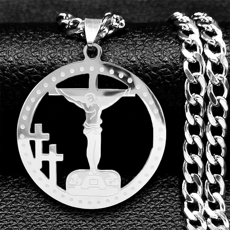 2024 Hip Hop Cross Jesus Stainless Steel Necklace Gold Color Long Crucifix Necklace Women/Men Jewelry Colar De Cruz N6030S05