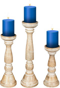 Pillar Candle Holders Set of 3 (16",14" & 12" Height)_White Wash,Candle Holder in Mango Real Wood,Decorative Candle Holders for Table Centerpiece, Wedding, Party, Home Décor, Spa, Farmhouse, Gifting
